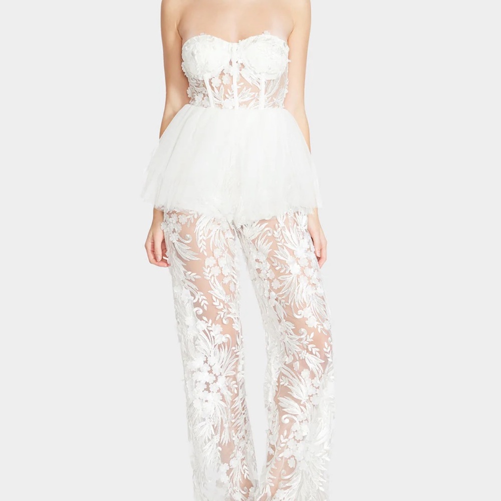 Betsey Johnson White Floral Lace Jumpsuit